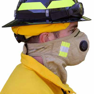 PGI BarriAire Gold Particulate Mask with Neck Gaiter - 31904-00-194071 - Side with Optional Segmented Trim and Exhalation Valve